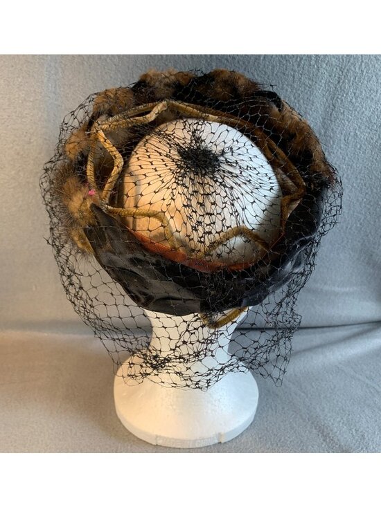 Ladies Black & Mauve Satin Fur and Netting Hat UnionMade Vintage main image 10